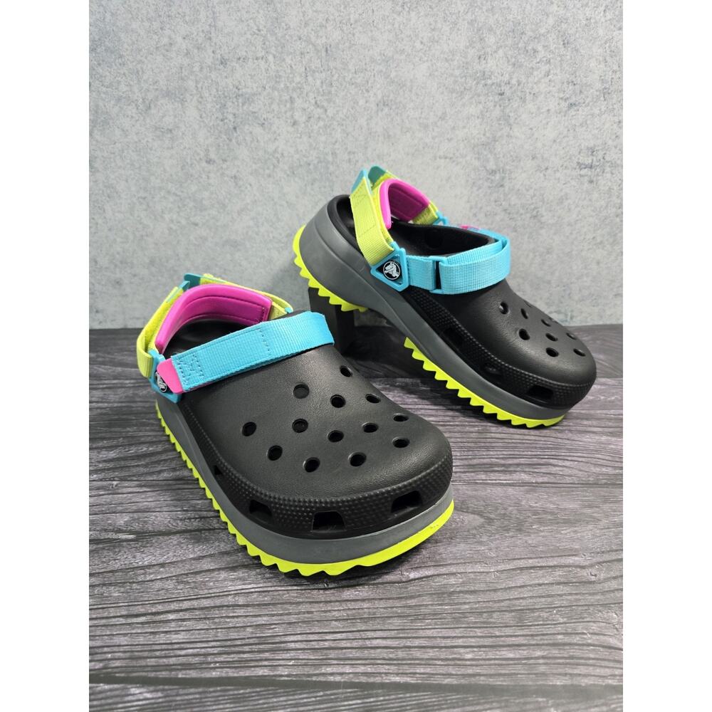 Crocs Classic Hiker Clog Black Multi Neon Men's 6 Women's 8 Platform - Mint!